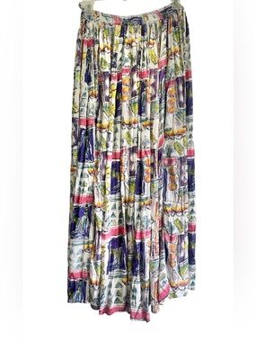 VTG sacred threads maxi skirt mixed media tropical one size floral art 90s